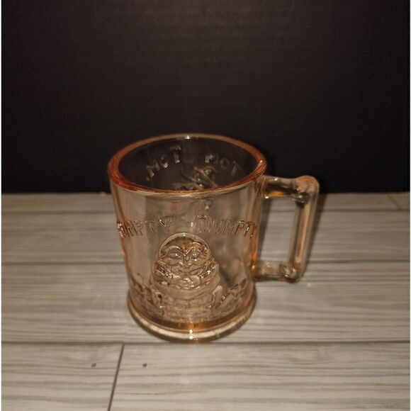 VTG Pink Glass Mug Humpty Dumpty Tom Piper's Son Coffee Cup Nursery Rhymes Tiara - Picture 2 of 8
